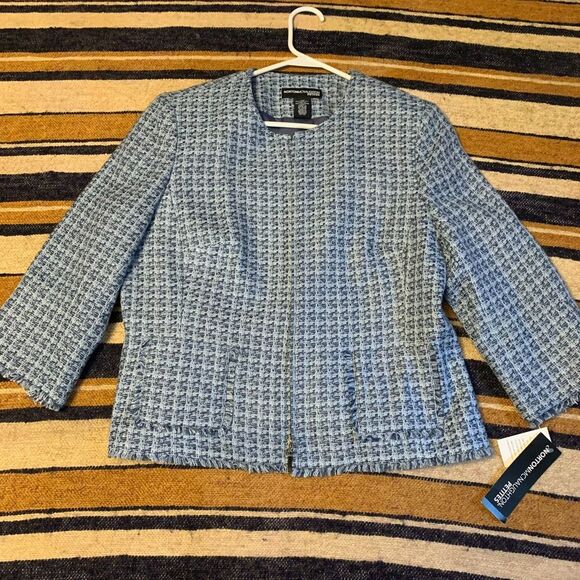 Norton McNaughton Petites Blazer Jacket Chenille Tweed Blue Size 12P Preppy Twee - Picture 1 of 6